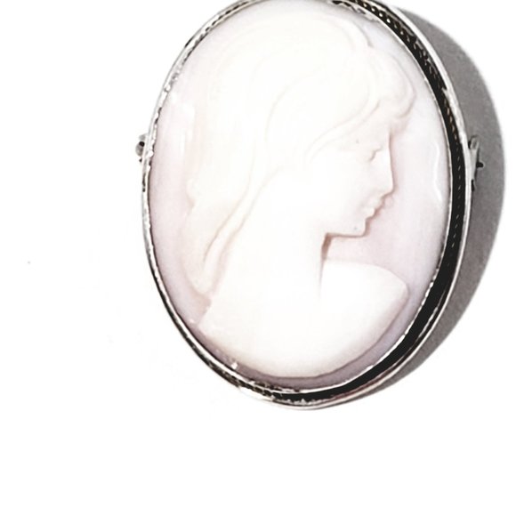 Vintage 800 Sterling Silver Shell Cameo Brooch Pendant #8504 - Picture 3 of 6